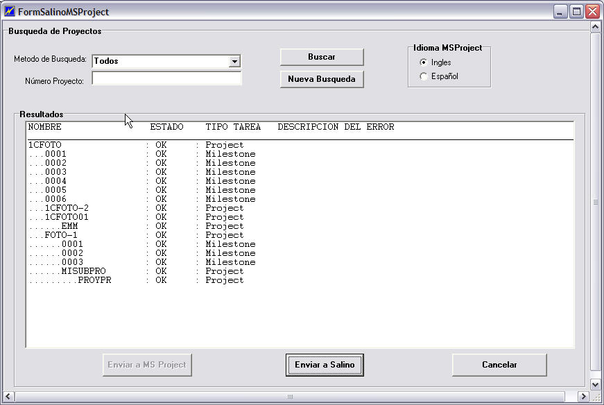 Project search results from Ellipse