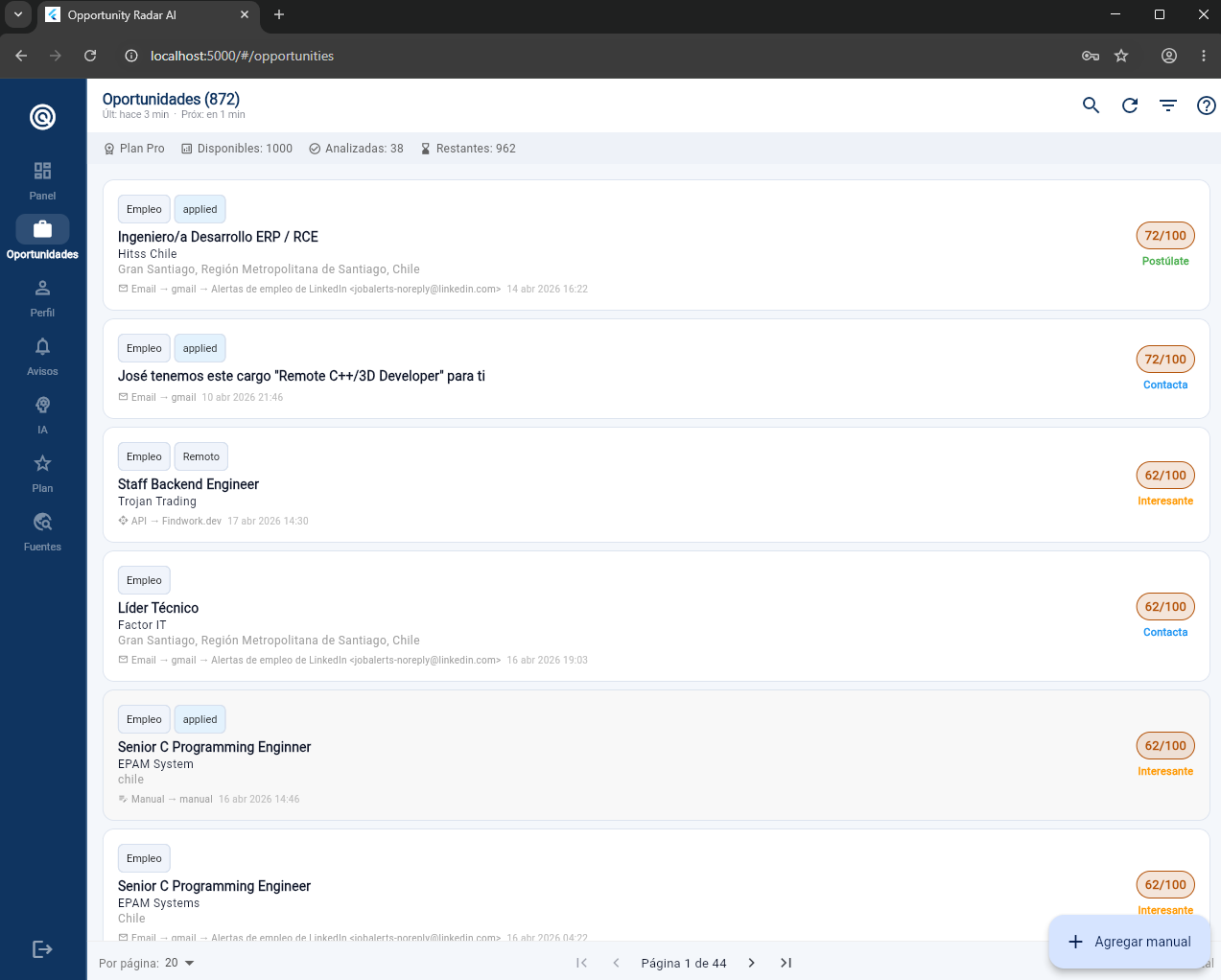 OpportunityRadar opportunities list