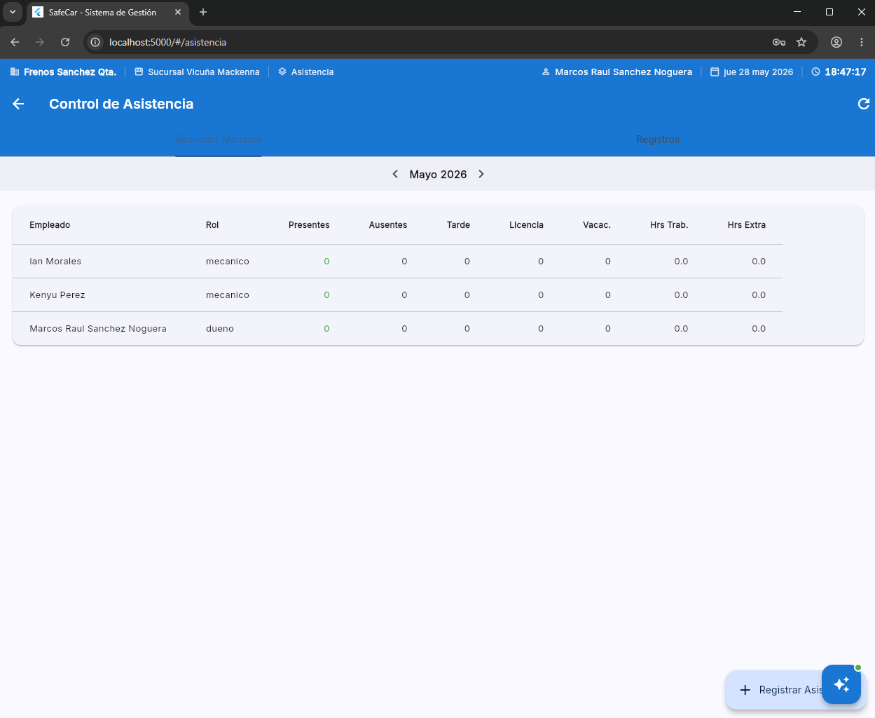 SafeCar HR attendance
